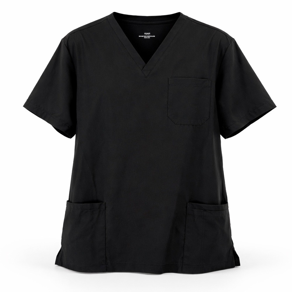 CozyFit Black V-Neck Scrub Top Short Sleeve 3 Pocket Medical Nurse Uniform Large